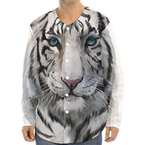 Watercolor White Bengal Tiger Print Long Sleeve Baseball Jersey