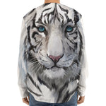 Watercolor White Bengal Tiger Print Long Sleeve Baseball Jersey