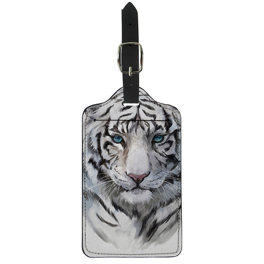 Watercolor White Bengal Tiger Print Luggage Tag