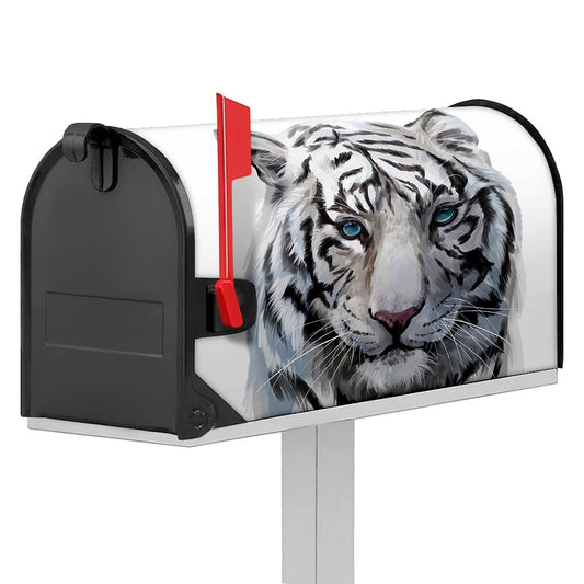Watercolor White Bengal Tiger Print Mailbox Cover