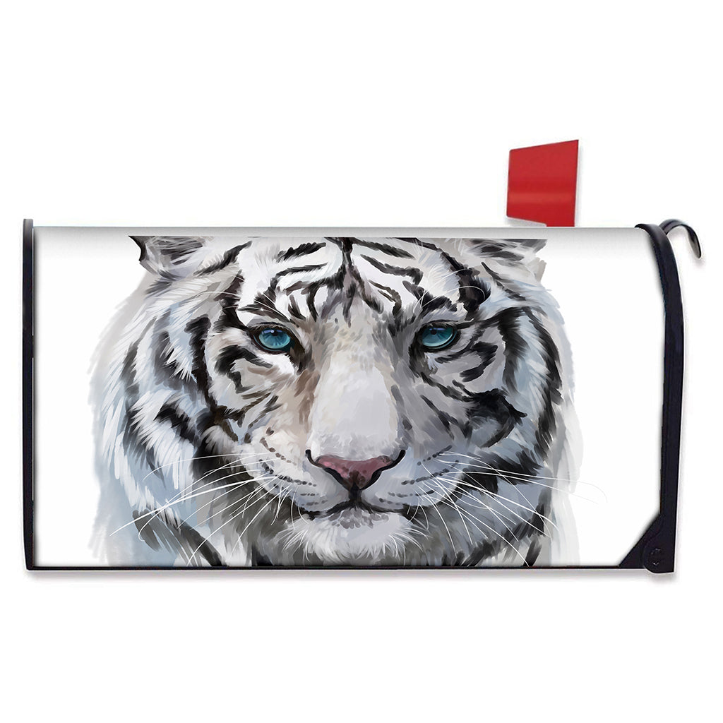 Watercolor White Bengal Tiger Print Mailbox Cover