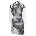 Watercolor White Bengal Tiger Print Men's Bathrobe