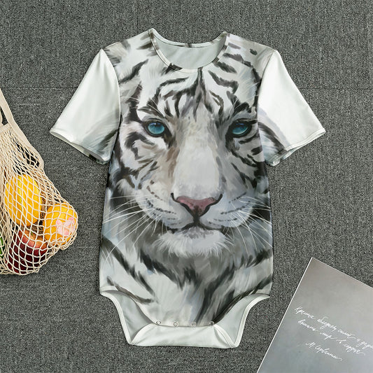 Watercolor White Bengal Tiger Print Men's Bodysuit