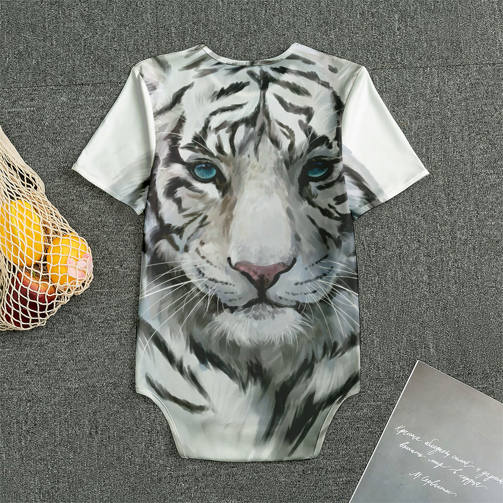 Watercolor White Bengal Tiger Print Men's Bodysuit