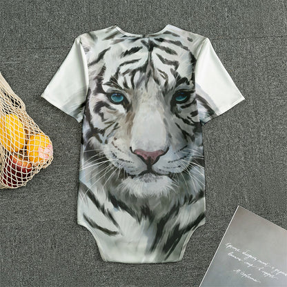Watercolor White Bengal Tiger Print Men's Bodysuit