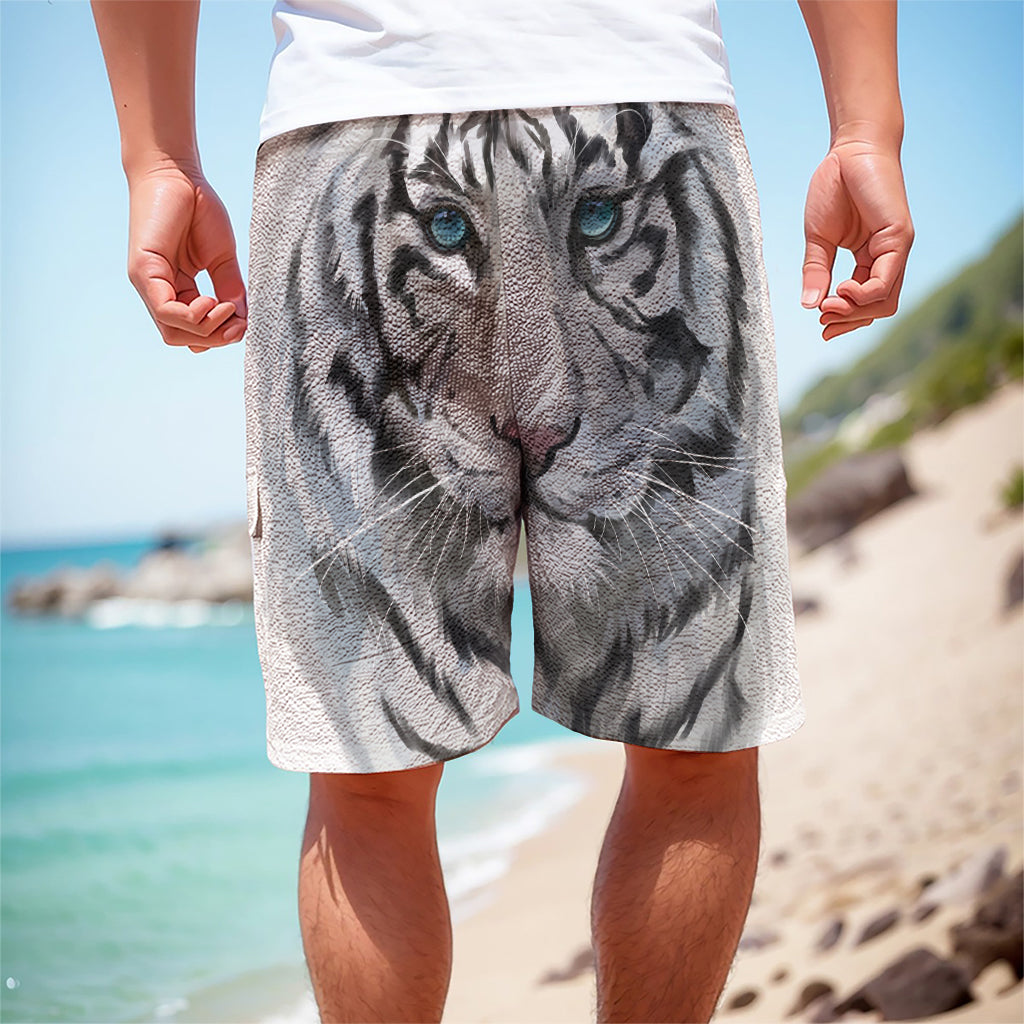 Watercolor White Bengal Tiger Print Men's Cargo Shorts