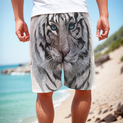 Watercolor White Bengal Tiger Print Men's Cargo Shorts
