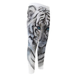Watercolor White Bengal Tiger Print Men's Compression Pants