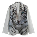 Watercolor White Bengal Tiger Print Men's Cotton Blazer