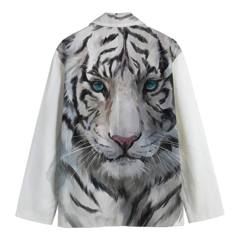 Watercolor White Bengal Tiger Print Men's Cotton Blazer