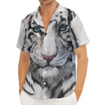 Watercolor White Bengal Tiger Print Men's Deep V-Neck Shirt