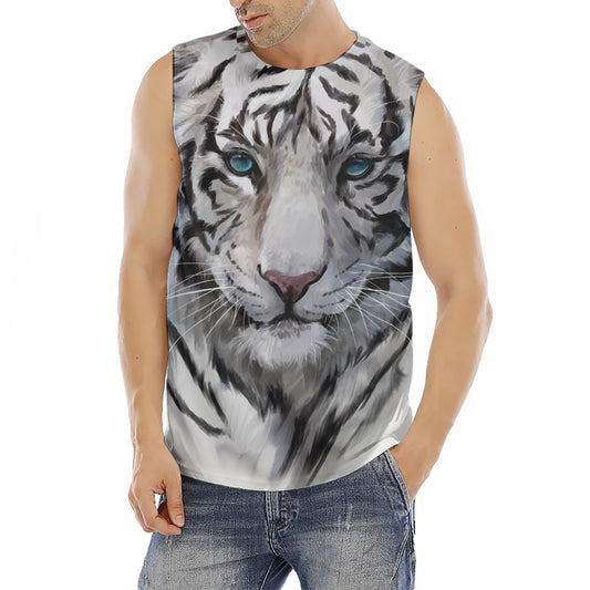 Watercolor White Bengal Tiger Print Men's Fitness Tank Top