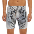 Watercolor White Bengal Tiger Print Men's Long Boxer Briefs