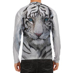 Watercolor White Bengal Tiger Print Men's Long Sleeve Rash Guard