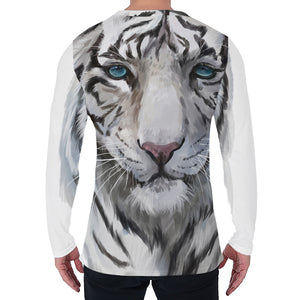 Watercolor White Bengal Tiger Print Men's Long Sleeve T-Shirt