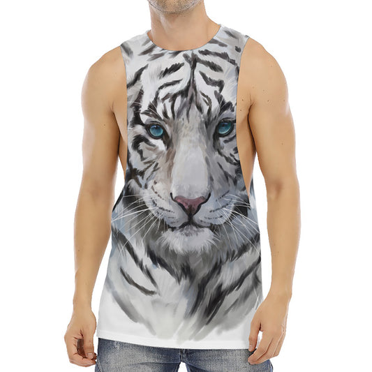 Watercolor White Bengal Tiger Print Men's Muscle Tank Top