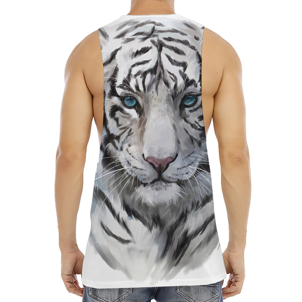 Watercolor White Bengal Tiger Print Men's Muscle Tank Top