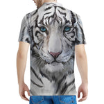 Watercolor White Bengal Tiger Print Men's Polo Shirt