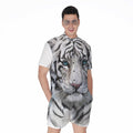 Watercolor White Bengal Tiger Print Men's Romper