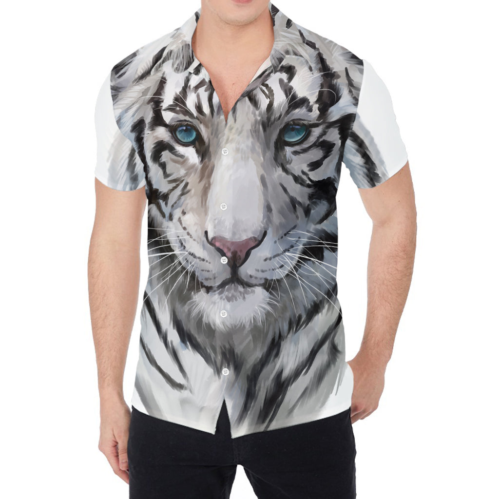 Watercolor White Bengal Tiger Print Men's Shirt