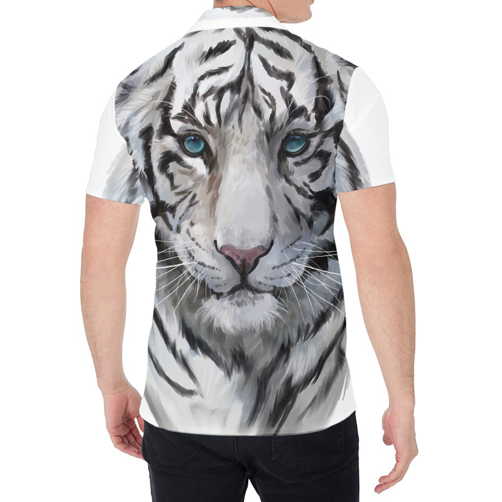 Watercolor White Bengal Tiger Print Men's Shirt