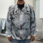 Watercolor White Bengal Tiger Print Men's Shirt Jacket