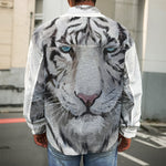 Watercolor White Bengal Tiger Print Men's Shirt Jacket