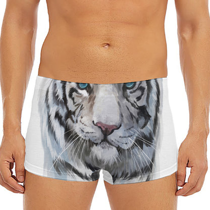 Watercolor White Bengal Tiger Print Men's Short Boxer Briefs