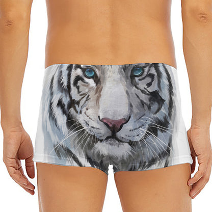 Watercolor White Bengal Tiger Print Men's Short Boxer Briefs