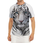 Watercolor White Bengal Tiger Print Men's Short Sleeve Rash Guard