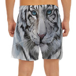 Watercolor White Bengal Tiger Print Men's Split Running Shorts