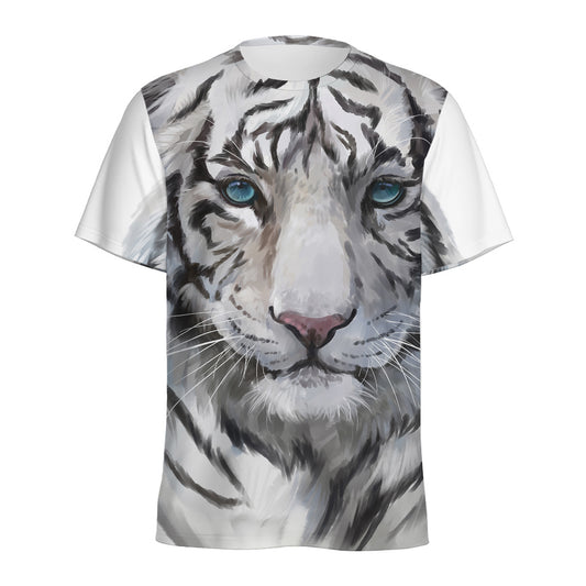 Watercolor White Bengal Tiger Print Men's Sports T-Shirt