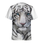 Watercolor White Bengal Tiger Print Men's Sports T-Shirt