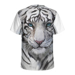 Watercolor White Bengal Tiger Print Men's Sports T-Shirt