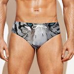 Watercolor White Bengal Tiger Print Men's Swim Briefs