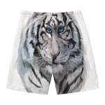 Watercolor White Bengal Tiger Print Men's Swim Trunks