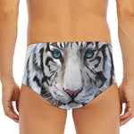 Watercolor White Bengal Tiger Print Men's Triangle Swim Briefs