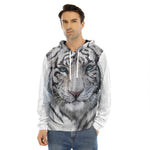 Watercolor White Bengal Tiger Print Men's Velvet Pullover Hoodie