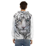 Watercolor White Bengal Tiger Print Men's Velvet Pullover Hoodie