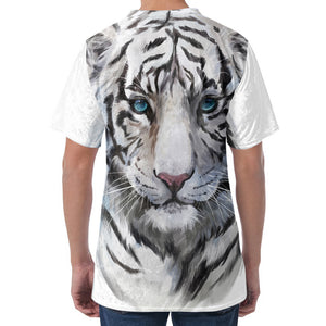 Watercolor White Bengal Tiger Print Men's Velvet T-Shirt