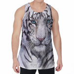 Watercolor White Bengal Tiger Print Men's Velvet Tank Top