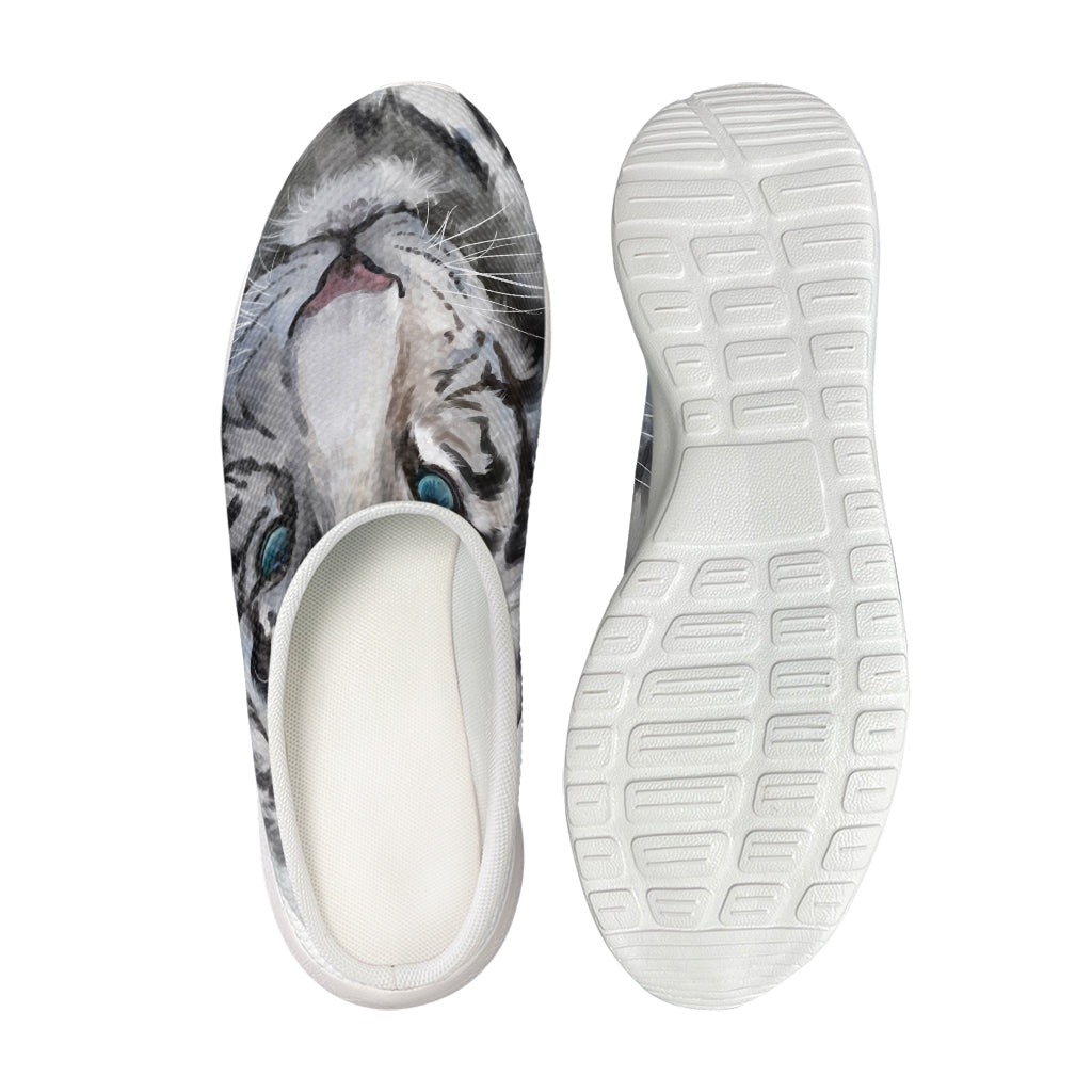 Watercolor White Bengal Tiger Print Mesh Casual Shoes