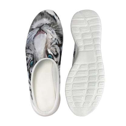 Watercolor White Bengal Tiger Print Mesh Casual Shoes