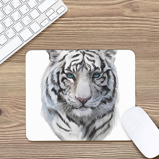 Watercolor White Bengal Tiger Print Mouse Pad