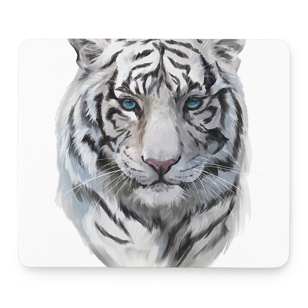 Watercolor White Bengal Tiger Print Mouse Pad