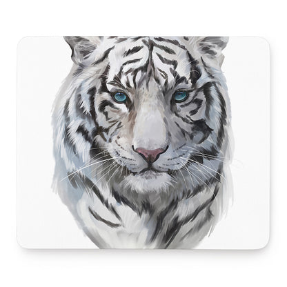Watercolor White Bengal Tiger Print Mouse Pad