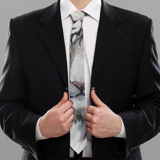 Watercolor White Bengal Tiger Print Necktie