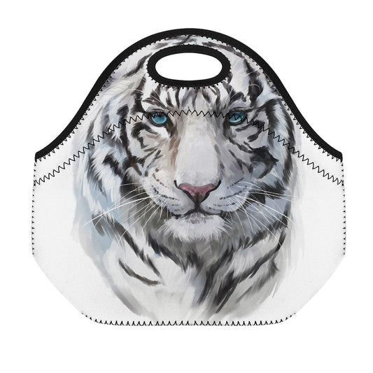 Watercolor White Bengal Tiger Print Neoprene Lunch Bag