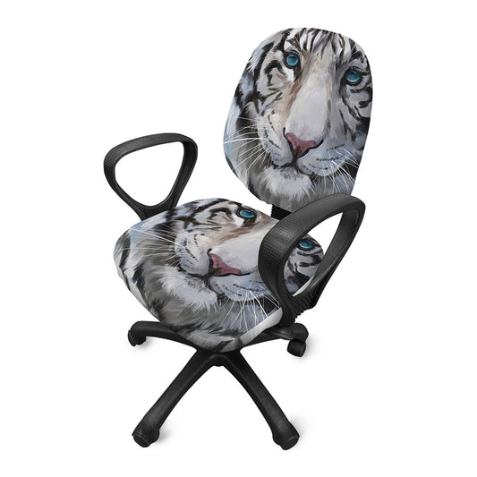 Watercolor White Bengal Tiger Print Office Chair Cover