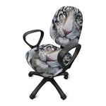 Watercolor White Bengal Tiger Print Office Chair Cover